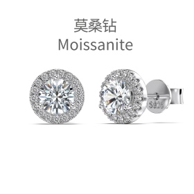 「莫桑钻 Moissanite 系列」跨境爆款S925纯银圆形莫桑钻主石满钻经典款简约婚礼日常耳钉