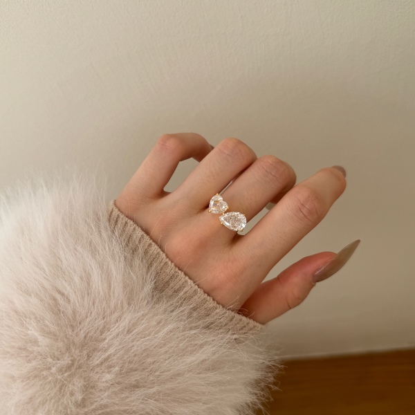 跨境爆款s925纯银8A高碳钻戒指欧美时尚潮流高质量叠带指环开口戒