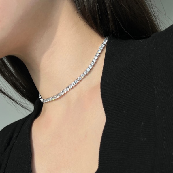 欧美爆款S925纯银爪镶方锆闪耀精美网球链嘻哈延长项链单排钻网球项链满锆镶嵌颈链