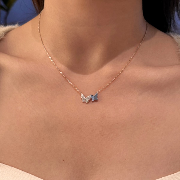 「花园 Garden 系列」S925纯银蓝色蝴蝶项链时尚吊坠奥地利水晶锁骨链女潮首饰品