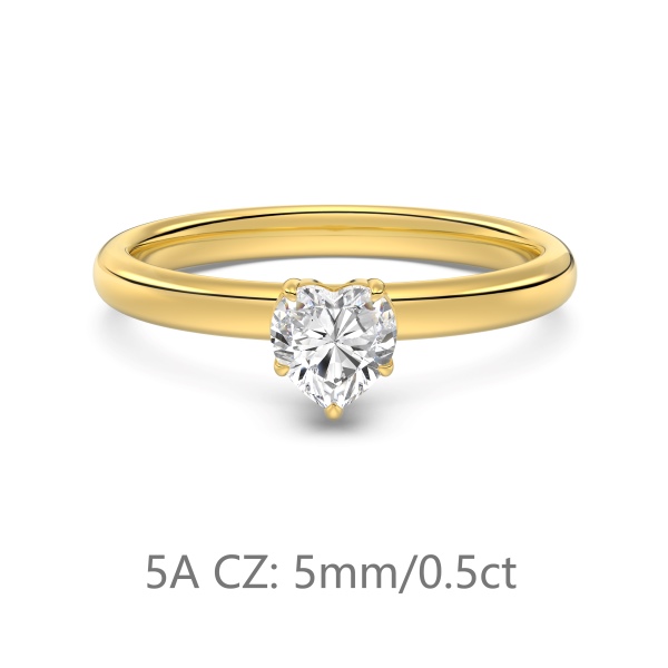 S925纯银经典爱心主石婚戒0.5克拉仿钻高品质5A锆石