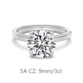 S925纯银经典婚戒3克拉仿钻高品质5A锆石