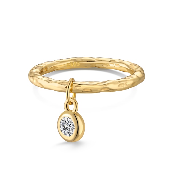 s925纯银素圈带单锆泡泡戒指小众高级时尚戒指