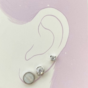 S925纯银简约精致圆形造型微镶设计高级感套装耳钉耳骨钉