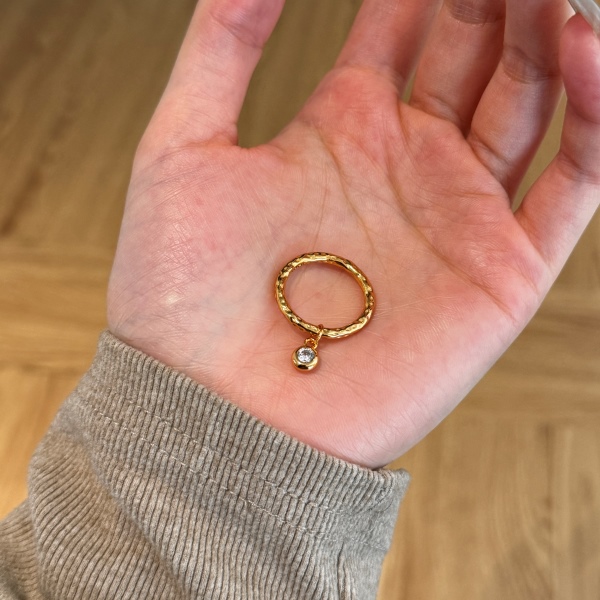 s925纯银素圈带单锆泡泡戒指小众高级时尚戒指