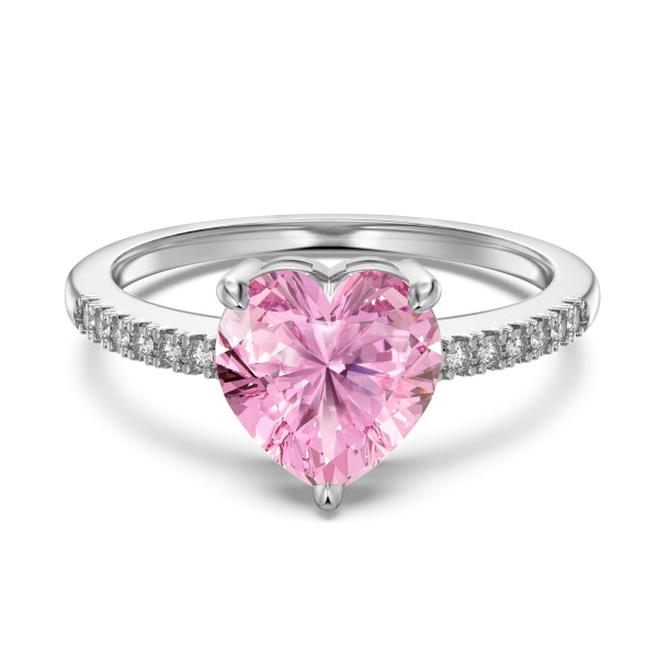 跨境爆款S925纯银闪亮心形粉色锆石圆锆微镶戒指气质精致甜心戒指梦幻芭比