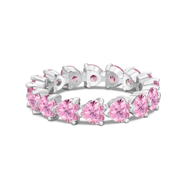 跨境爆款S925银粉色爱心心形排钻戒指满钻规则排列戒指女ins风甜美心形彩色气质百搭戒指环梦幻芭比