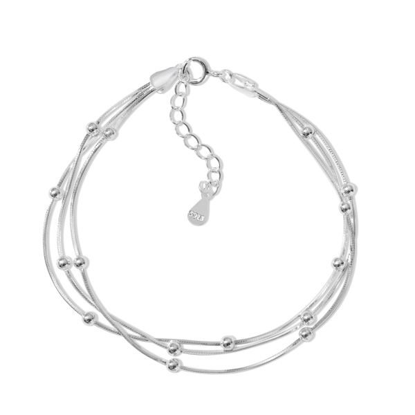 S925纯银简约ins风三层间珠蛇骨冷淡风手链