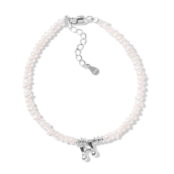 S925纯银时尚淡水珍珠手链H字母百搭手链