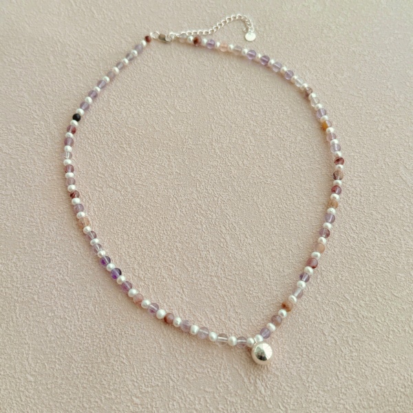 S925纯银紫水晶银珠珍珠转运珠小众设计优雅项链