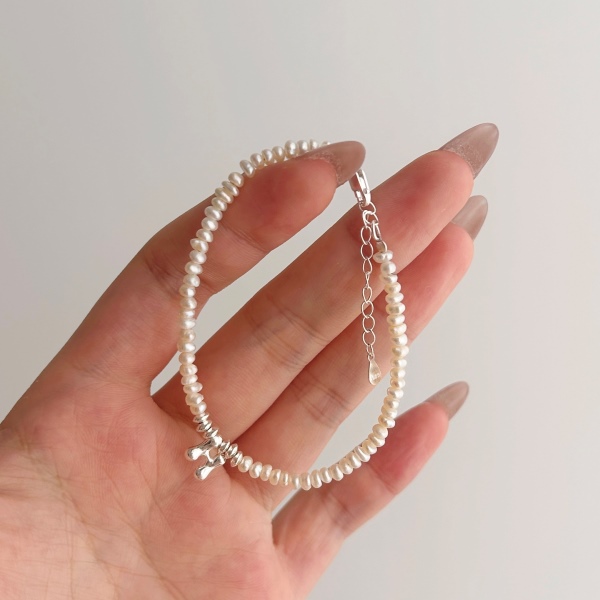 S925纯银时尚淡水珍珠手链H字母百搭手链