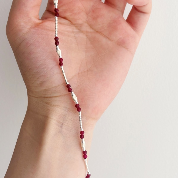 S925纯银新中式石榴石细竹节小众设计手链