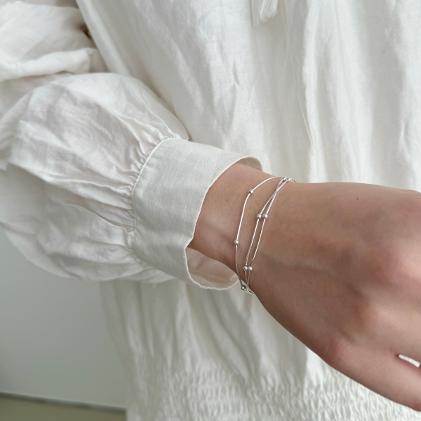 S925纯银简约ins风三层间珠蛇骨冷淡风手链