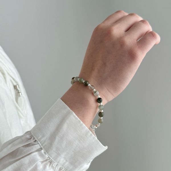 S925纯银天然绿发晶珍珠清新简约时尚串珠手链