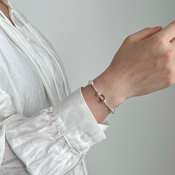 S925纯银圆形水晶碎银子时尚个性手链