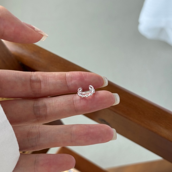 S925纯银双层银色圆珠耳夹无耳洞女款耳骨夹