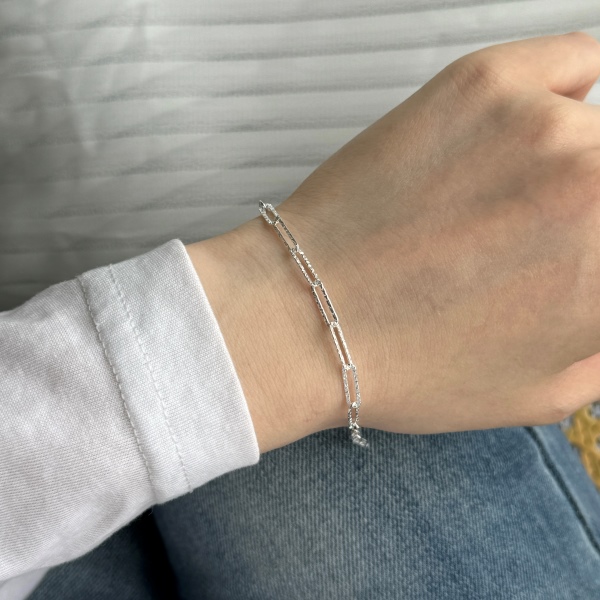 银S925裸链手链80压花长十字