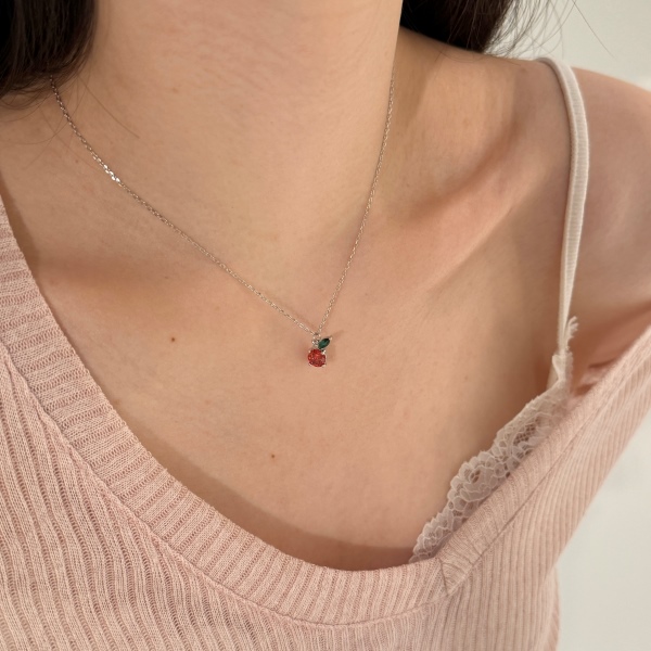 银S925绿色马眼桔红色圆锆镶嵌桔子吊坠水果项链