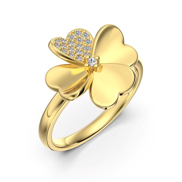 银S925白色圆锆镶嵌四叶草设计光面拼镶钻简约时尚小众戒指