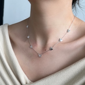银S925光面蝴蝶造型多吊坠设计项链