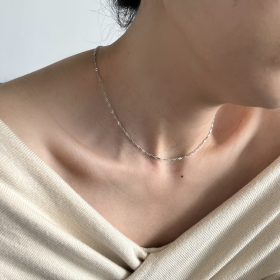 S925银水波链伸缩调节项链女简约小众无吊坠单链裸链百搭时尚