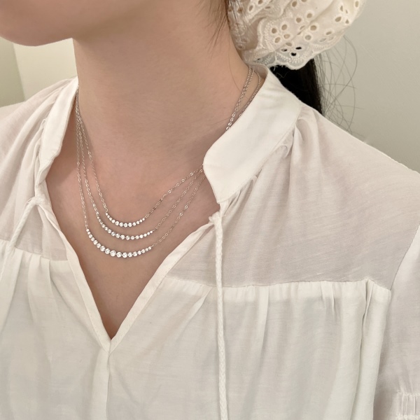 「曦光 Daybreak 系列」S925纯银白色圆锆镶嵌月牙半圆微笑小众设计轻奢精致项链