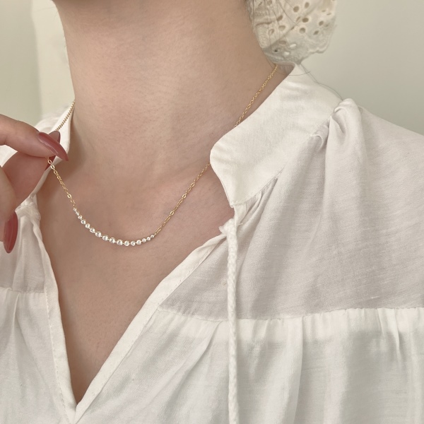 「曦光 Daybreak 系列」S925纯银白色圆锆镶嵌月牙半圆微笑小众设计轻奢精致项链