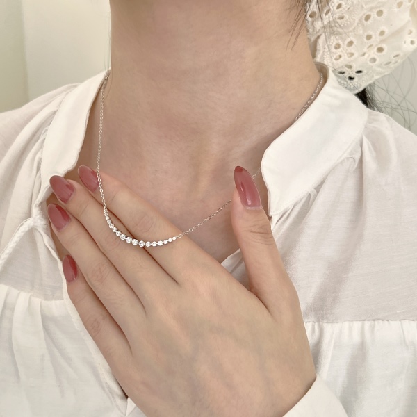 「曦光 Daybreak 系列」S925纯银白色圆锆镶嵌月牙半圆微笑小众设计轻奢精致项链