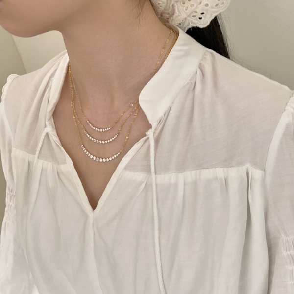 「曦光 Daybreak 系列」S925纯银白色圆锆镶嵌月牙半圆微笑小众设计轻奢精致项链