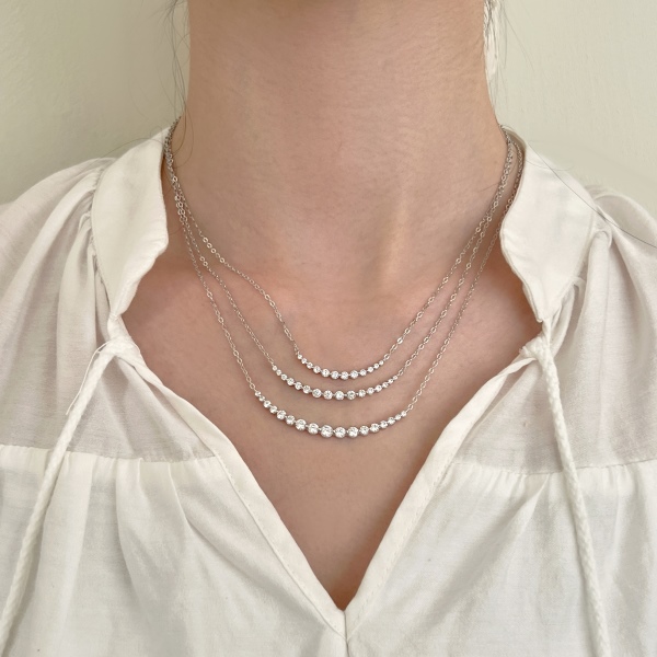 「曦光 Daybreak 系列」S925纯银白色圆锆镶嵌月牙半圆微笑小众设计轻奢精致项链