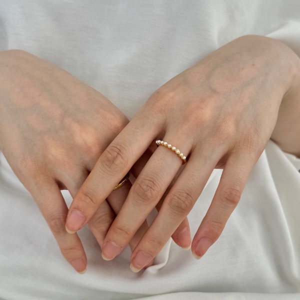 银S925白色珍珠贝珠简约时尚百搭设计戒指