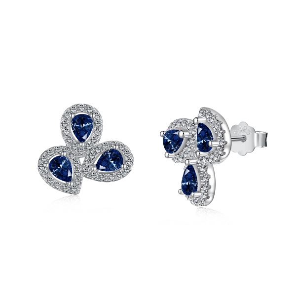 「格调 Stylish 系列」S925纯银尖晶蓝色梨形水滴形白色圆锆镶嵌水滴形相叠设计精致小巧时尚耳钉