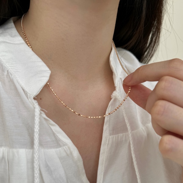 S925真金电镀镭射珠豆豆项链锁骨链