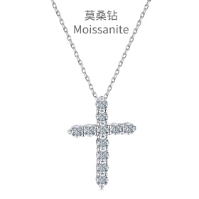 「莫桑钻 Moissanite 系列」银S925莫桑钻主石镶嵌圆锆十字架吊坠设计小众时尚精致百搭日常项链