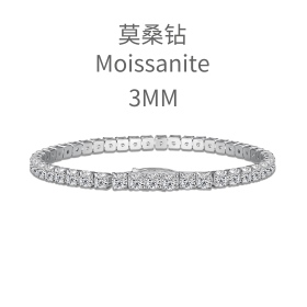 S925纯银莫桑石莫桑钻3mm30分钻新版按压隐形扣网球手链