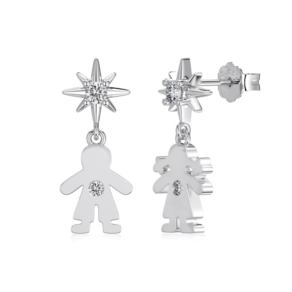 S925纯银锆石男孩女孩耳钉