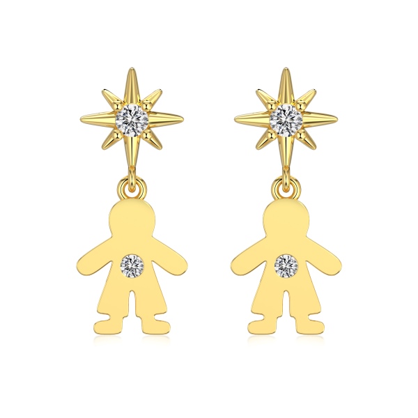 S925纯银光面锆石男孩爱心耳钉