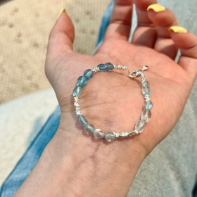 S925手工DIY串珠海蓝小米珠天然水晶温柔手链