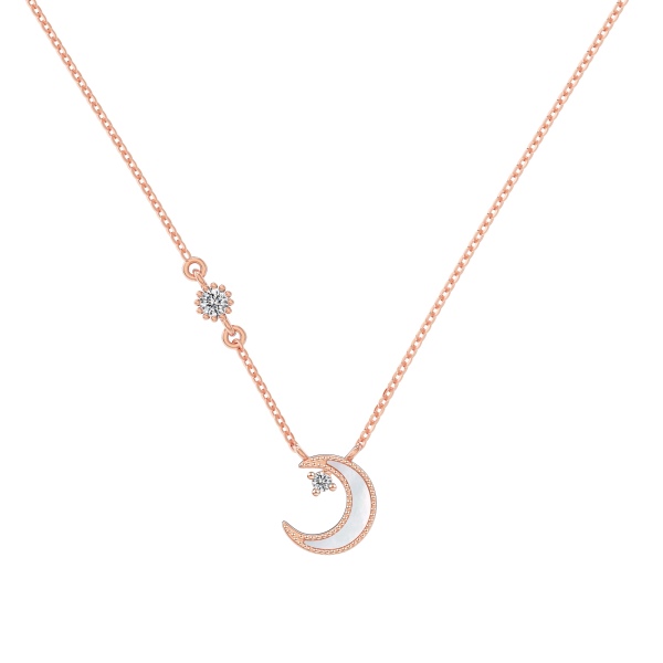 银S925白色月亮贝壳白色圆锆镶嵌精致设计项链客户定制