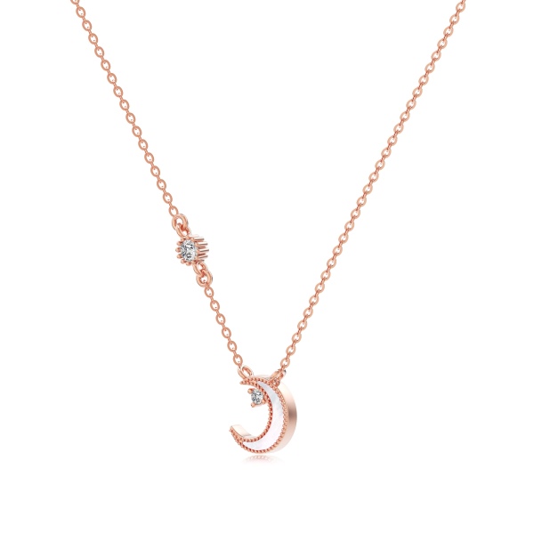 银S925白色月亮贝壳白色圆锆镶嵌精致设计项链客户定制