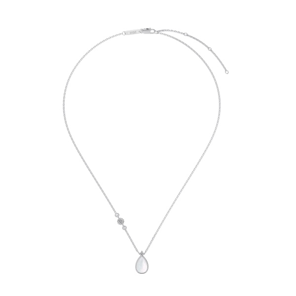 银S925水滴白贝壳白色圆锆镶嵌精致梨形项链