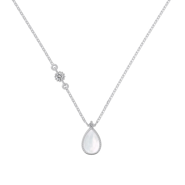 银S925水滴白贝壳白色圆锆镶嵌精致梨形项链