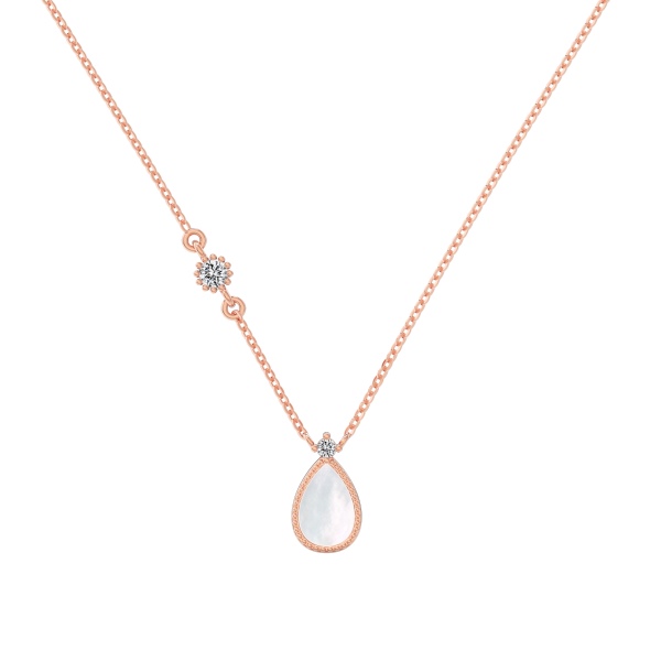银S925水滴白贝壳白色圆锆镶嵌精致梨形项链