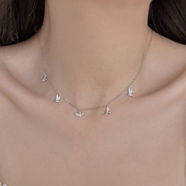 S925纯银蜜蜂小鸟锆石项链
