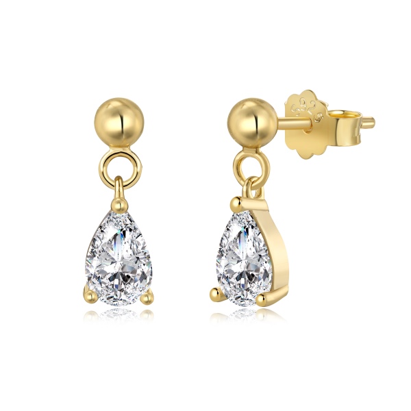 银S925白色水滴梨形吊坠光面圆珠精致小巧耳钉