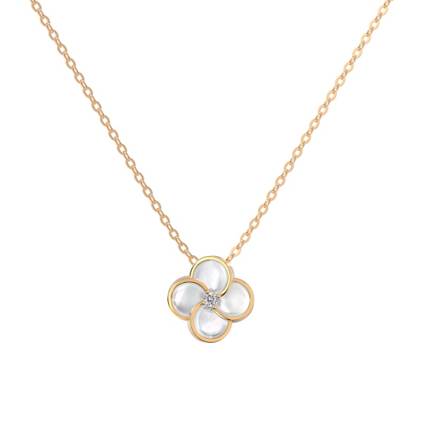 银S925白色四叶草吊坠半圆月牙形贝母镶嵌时尚项链