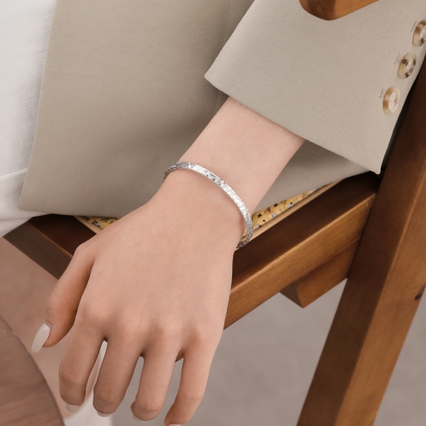 S925波光粼粼碎冰冰开口手镯时尚百搭轻奢风