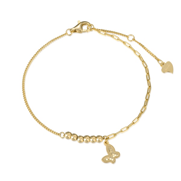 S925纯银碎冰冰爱心蜂窝蝴蝶手链