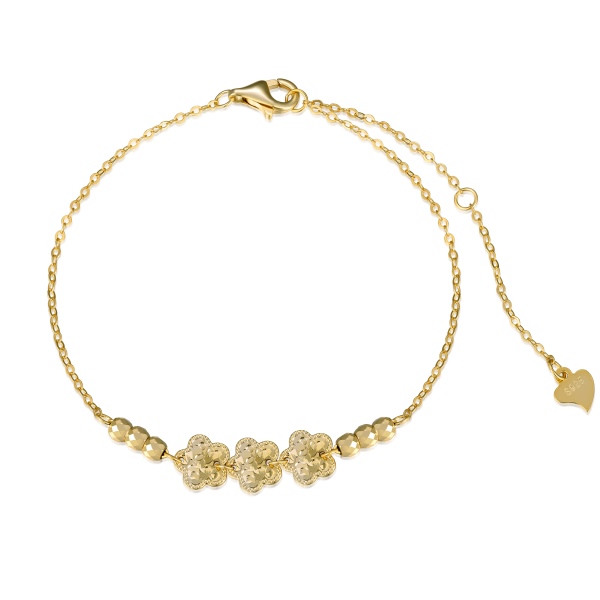 S925纯银碎冰冰环环相扣五瓣花手链