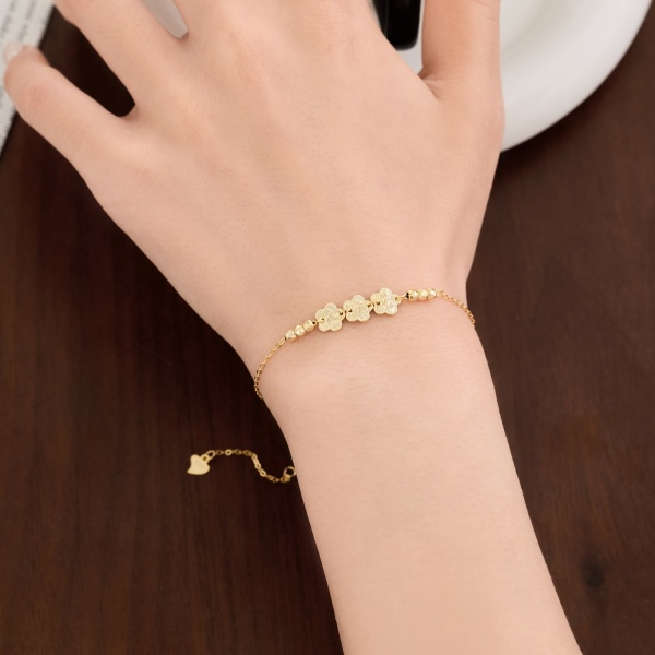 S925纯银碎冰冰环环相扣五瓣花手链